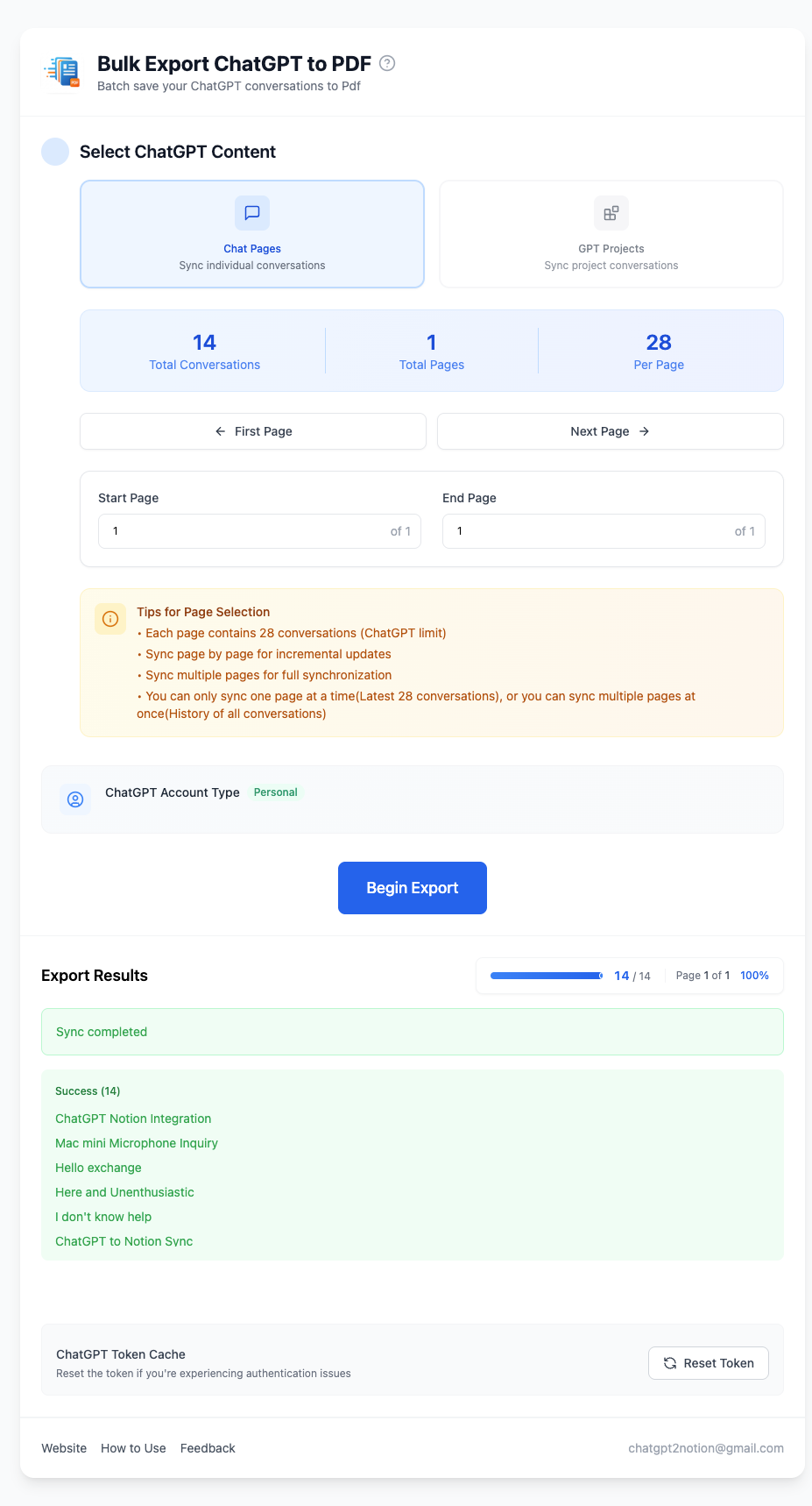 Batch Export chatgpt to pdf Feature Demo